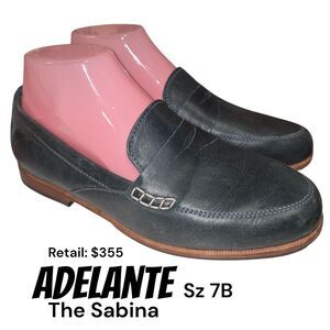 Adelante Sz 7B The Sabina Deep Denim Blue Handmade Career Leather Dress Loafers